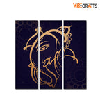 VIBECRAFTS Shree Ganesh Ji 3 Pieces Canvas Wall Painting Fitted With Wooden Frame For Home | Office | Living Room | Gifts (PTVC3Pcs1_9554)
