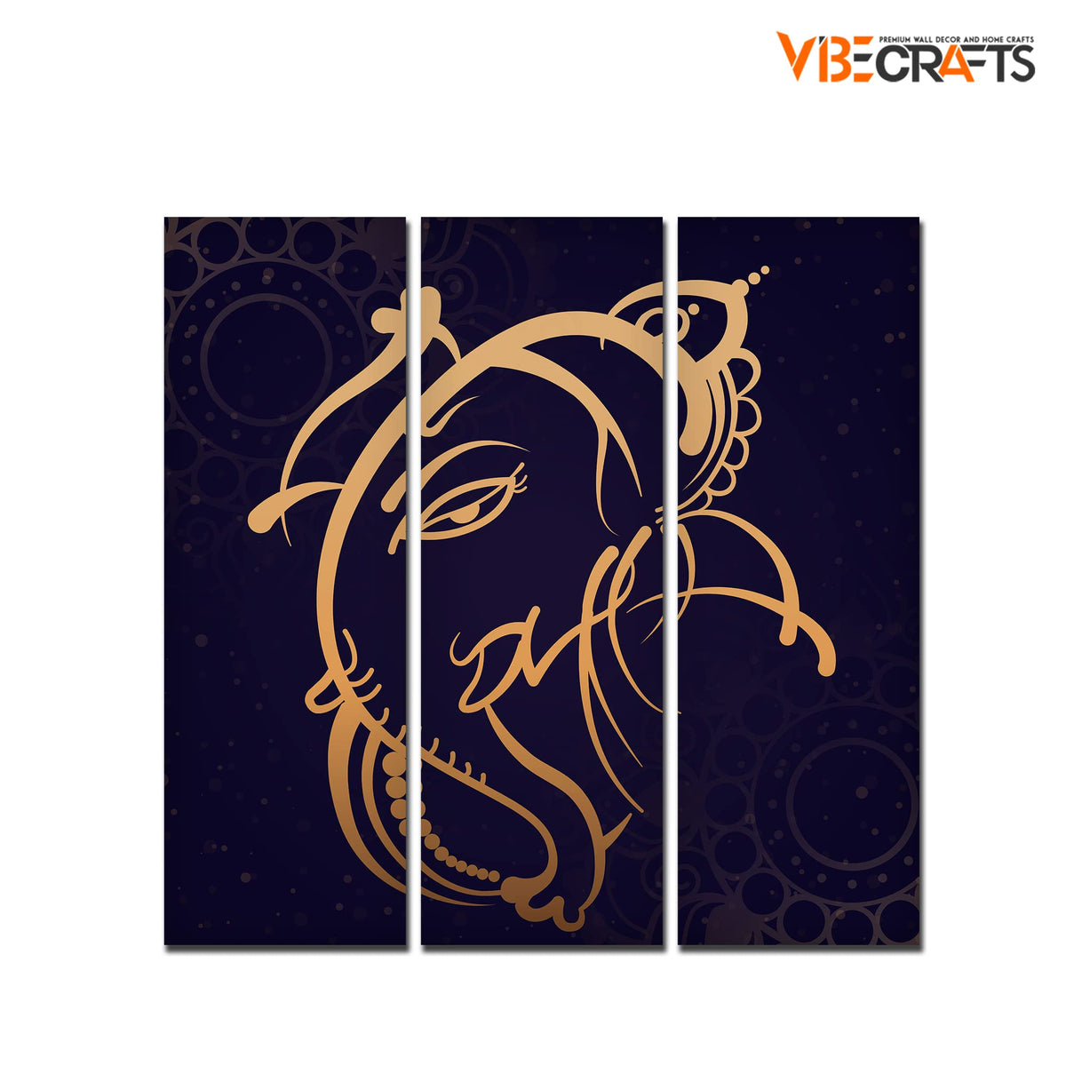 VIBECRAFTS Shree Ganesh Ji 3 Pieces Canvas Wall Painting Fitted With Wooden Frame For Home | Office | Living Room | Gifts (PTVC3Pcs1_9554)