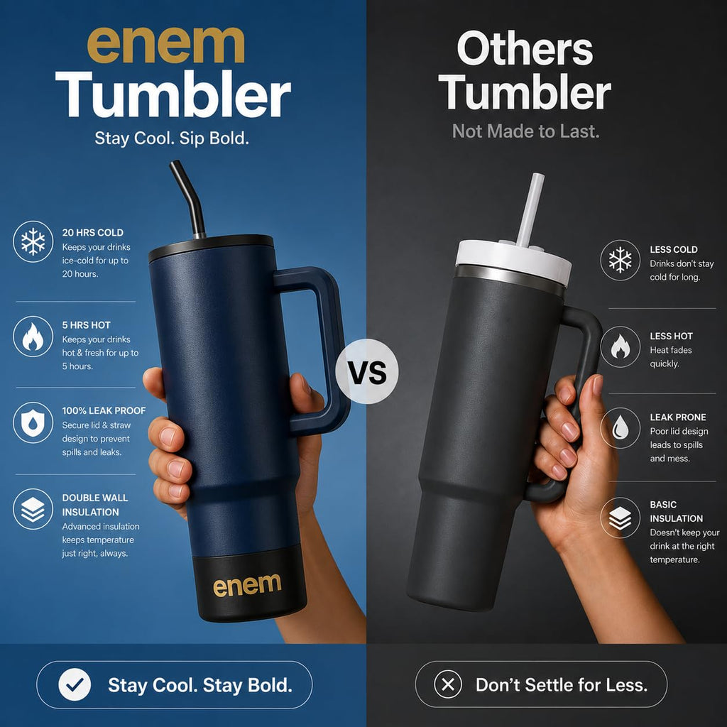 enem Tumbler, Blue Blood, Tumbler with Metal Straw, Sipper, with Lid Leak Proof, 1 Metal Ice Cube, 1 Copper Spring (Tamba), Base Protector, Mug Travel, 1.2L