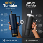 enem Tumbler, Blue Blood, Tumbler with Metal Straw, Sipper, with Lid Leak Proof, 1 Metal Ice Cube, 1 Copper Spring (Tamba), Base Protector, Mug Travel, 1.2L