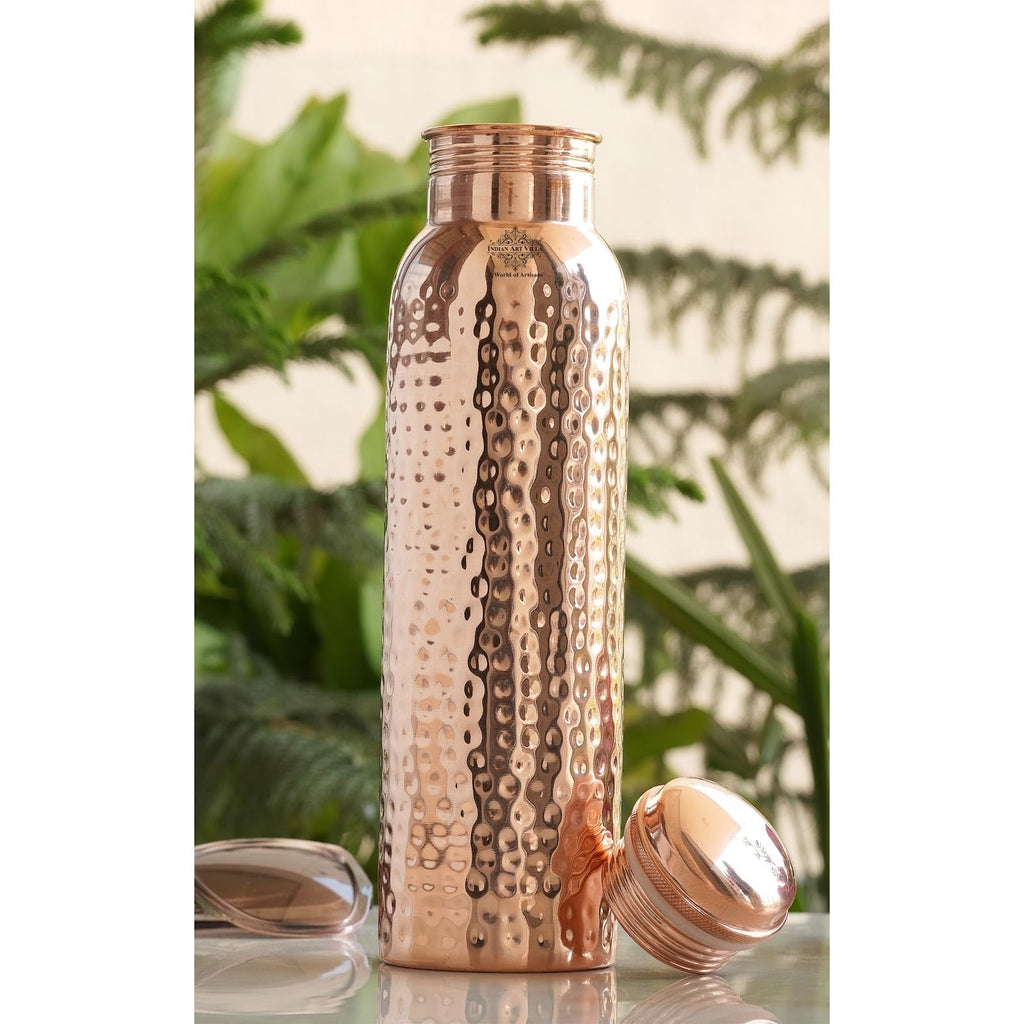 INDIAN ART VILLA Copper Hammered Design Water Bottle - 750 ML, Ayurvedic Health Benefits, Ideal for Home, Office, Gym, Travel, and Gifting, Pack of 1