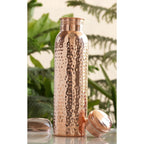 INDIAN ART VILLA Copper Hammered Design Water Bottle - 750 ML, Ayurvedic Health Benefits, Ideal for Home, Office, Gym, Travel, and Gifting, Pack of 1