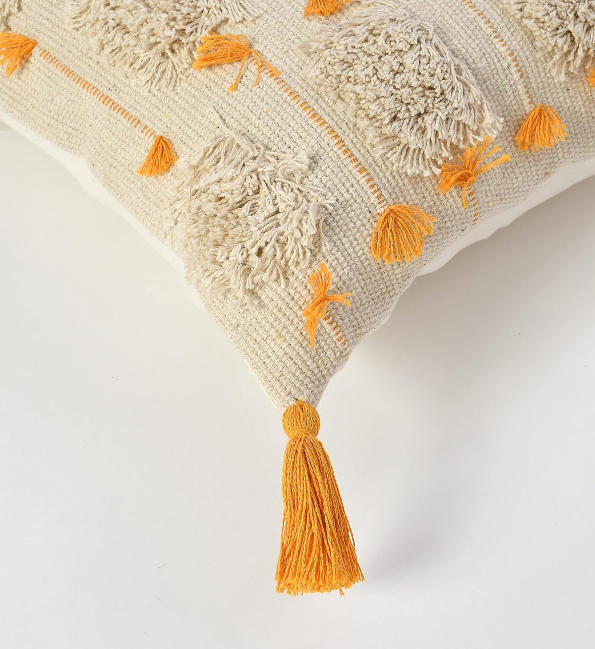 Furnistitchs Premium Decorative Throw Cushion Pillow Cover Boho Home Decor - Living Room Bedroom Couch Sofa Cushion Covers 16 inch x 16 inch (2, Mustard Tassels)