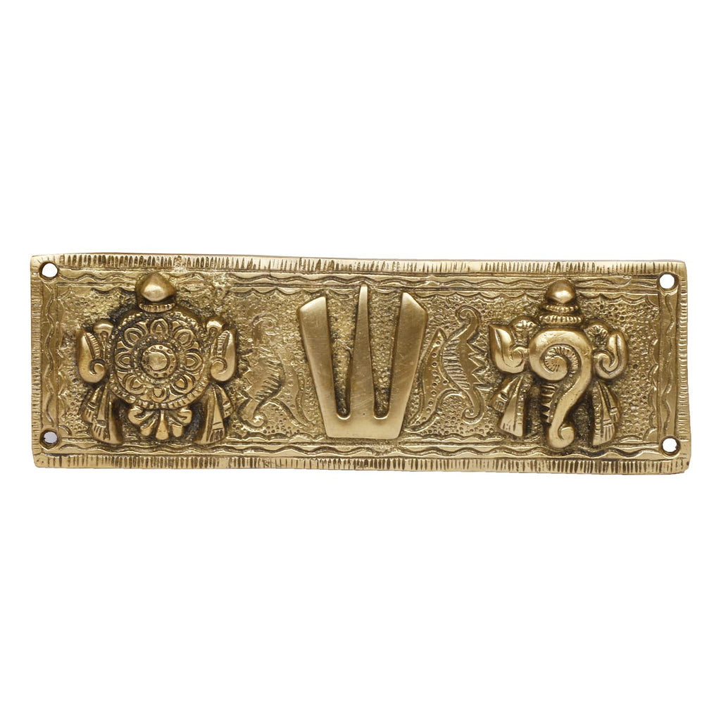 ARTVARKO Pure Brass Tirupati Balaji Shankh Chakra Namah Wall Shankha Chakra Tilak Padmanabha Swami | Vishnu Door Hanging (7.5 Inch)