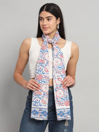 Ravaiyaa - Attitude is everything Female Cotton Women White & Red Hand Block Floral Printed Scarf 71 X 21 Inch