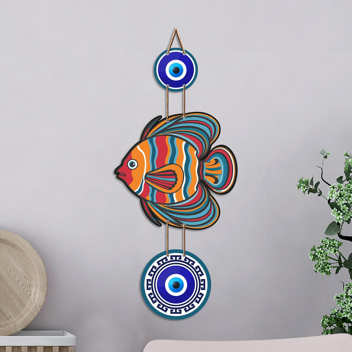 Artvibes Vastu Fish Evil Eye Wall Decor for Main Door | Lucky Fish MDF Wall Hanging Art | Positive Energy Accent for Living Room | Hallway | Office | Bedroom | Wall Art Gift (WH_8533N)