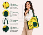 Vaishnavi Solapur Creations Warli Printed Cotton Tote Bag for Women | Ethnic Handmade Shoulder Handbag | Reusable Eco-Friendly Shopping & Daily Use Bag (Yellow)