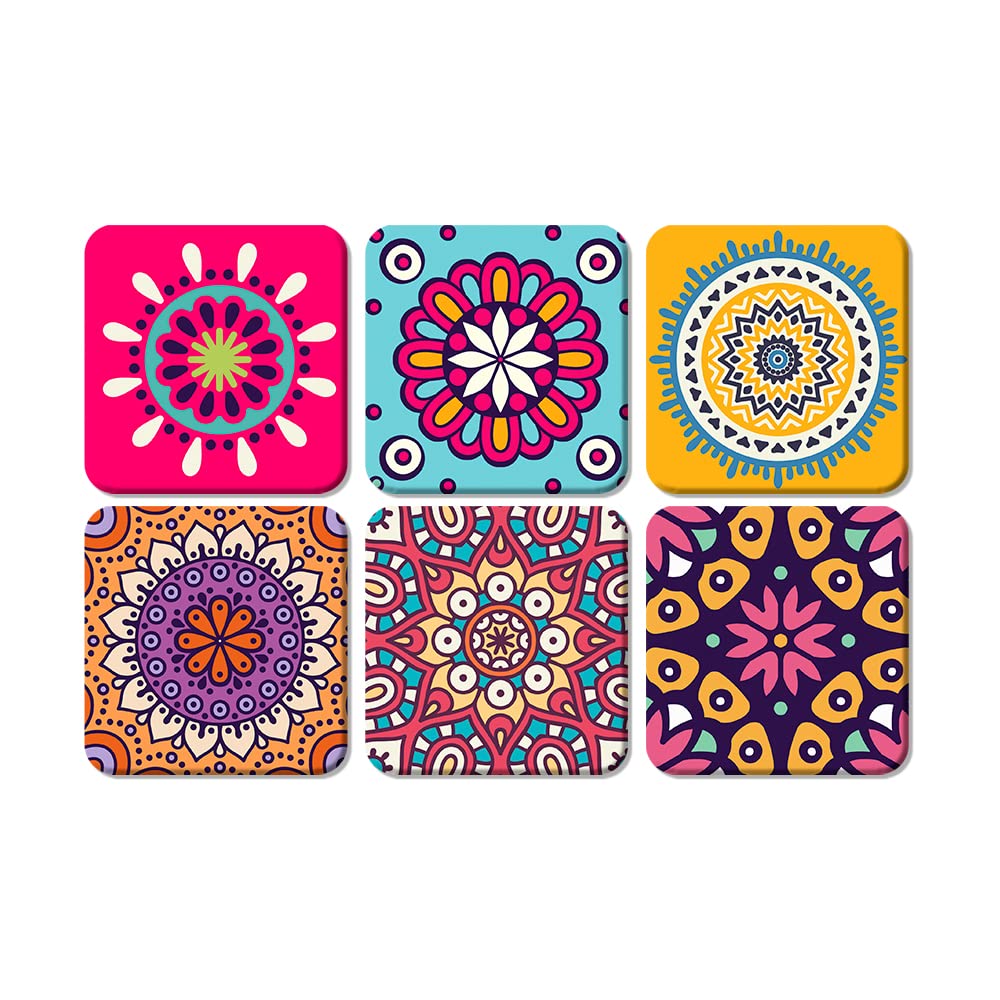 Artvibes Printed MDF Wooden Coasters for Home and Kitchen | Dining Table Decor | Square Coasters | Kitchen Decorative Items | Table Decoration | Home Decor (Set of 6)(Abstract Pattern) TC_2005