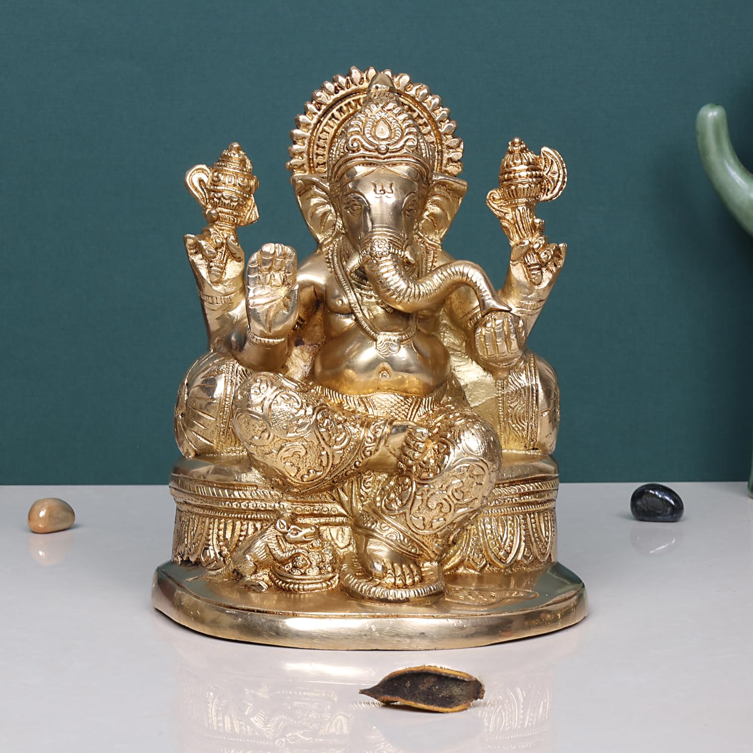 SVARUP Brass Ganesha Idol for Home Decoration Ganpati Statue Murti for Gift Height 7.5 Inch Weight 2.9 Kg Color Gold