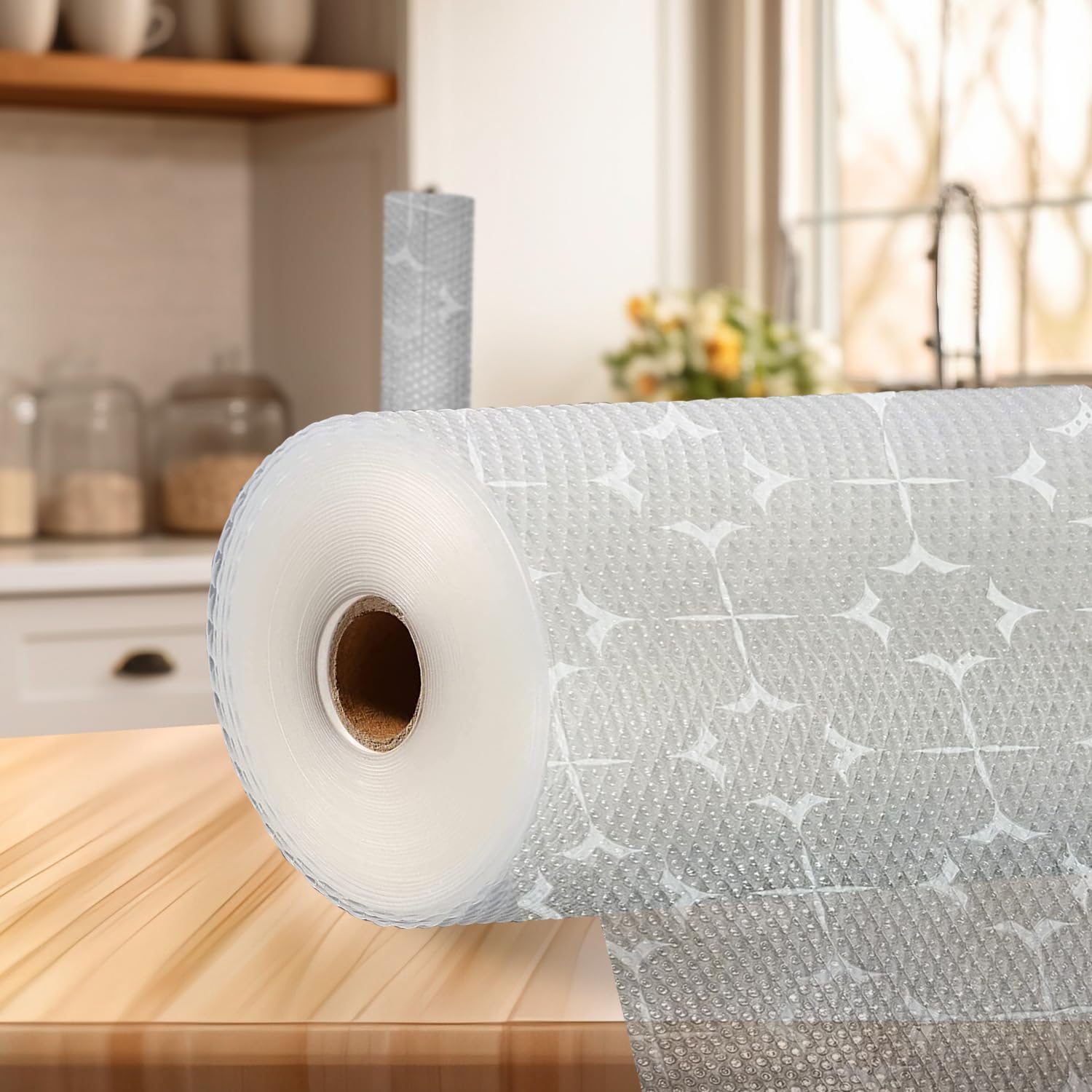 SITTELLA® (45cm x 5m) Food-Grade Anti-Slip Washable Kitchen Drawer & Shelf Liner | Multipurpose Waterproof Fridge, Table & Cabinet Mat | Non-Toxic, Cuttable & Reusable(White -Star) Kafalo