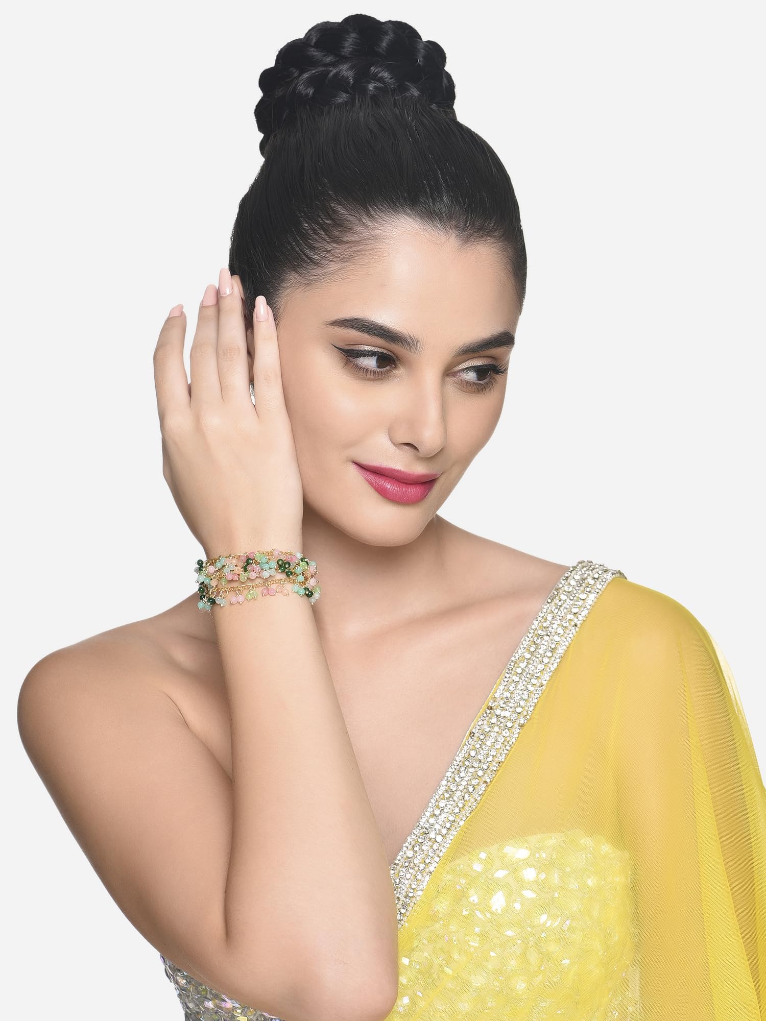 ZAVERI PEARLS Multi Colour Multistrand Beaded Cluster Ethnic Bracelet For Women-ZPFK16493