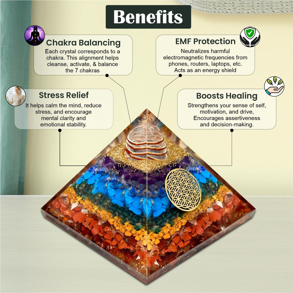 JD FRESH Original 7 Chakra Crystal Laxmi Pyramid Vastu for Home for Good Luck/Money & Wealth/Spiritual Gift/Showpiece for Living Room/Home Décor