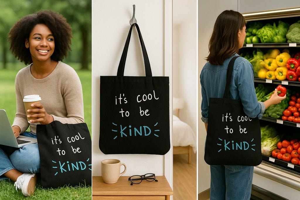 MASQ By Q-One Canvas Be Kind Embroidered Utility Tote Bags For Women With Zip, College Bag For Girls, 100% Organic Cotton Tote Bag For Traveling & Daily Use