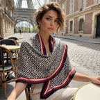 Alexvyan Satin Silk Summer Scarves 180 x 84 cm, Greca Pattern with Stitched Border, Lightweight Fashion Scarf for Women Sun Protection Stole