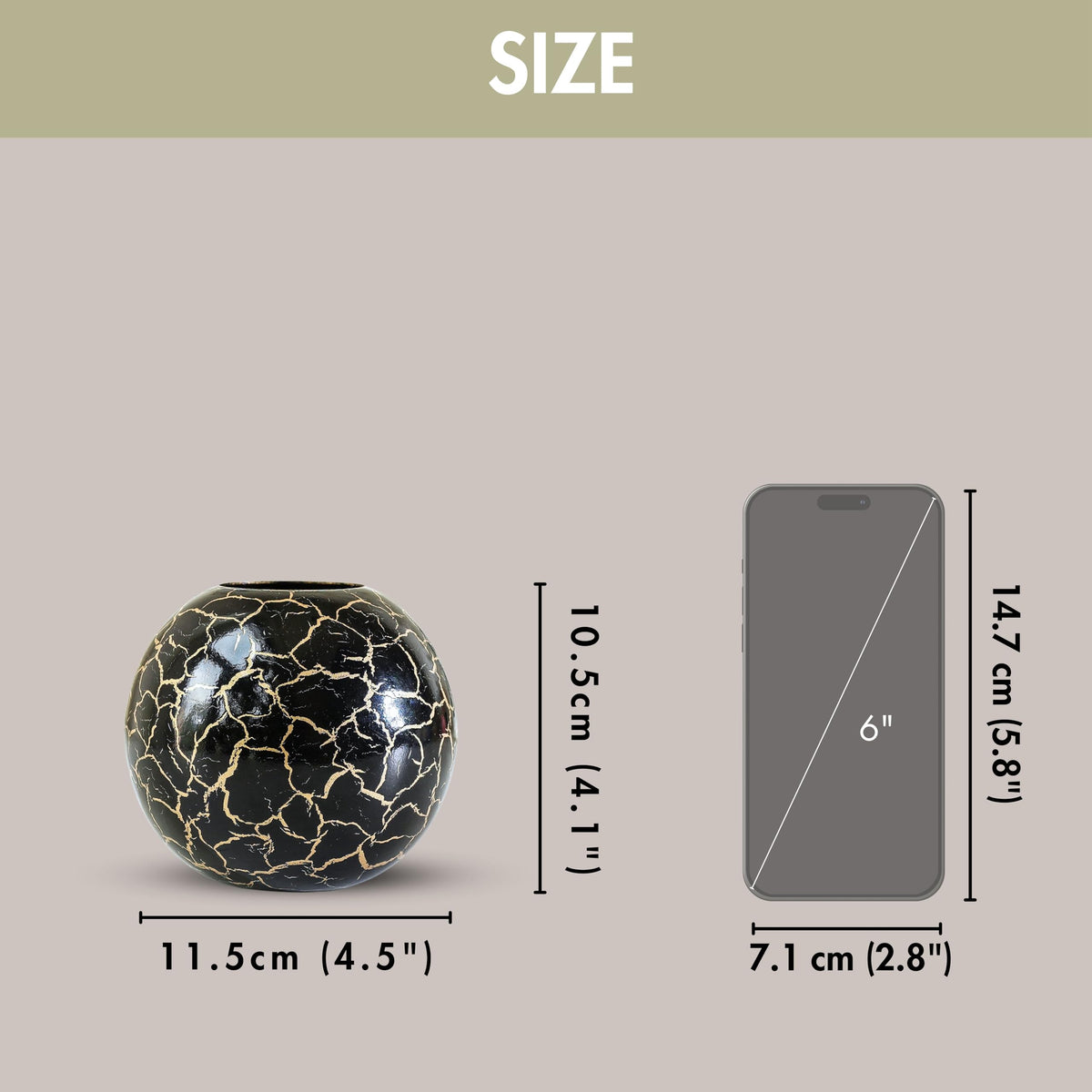 BEHOMA Metal Ball Round Metal Vase for, Black