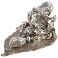 Prince Home Decor & Gifts Metal Silver Polish Ganpati on Leaf for Home Decor and Gift Purpose Ganesha on Leaf - Ganesh with Diya - Lord Ganesha (12 x12 x 8 cm)