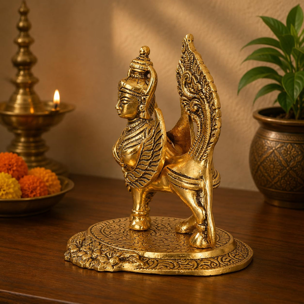 KridayKraft kamdhenu nandani Cow Table Decorative Statue Gold Plated Statue for Good Luck Feng Shui & Vastu Showpiece As Table Top Religious Idol Gau MATA
