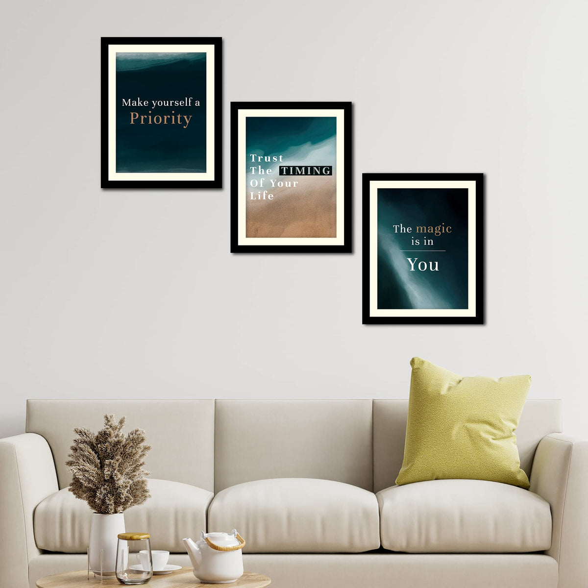 VIBECRAFTS Motivational Quotes Wall Hanging Frames Set of 3 For Office Digital Reprint Posters with Synthetic Wooden Frame Home, Office Decorative Gift Item(15 inch x 12 inch)(PFVC3Pcs4_1309)