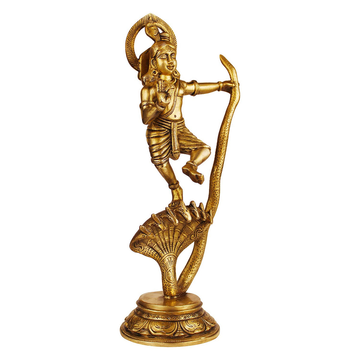 ARTVARKO Brass Dancing Krishna on Kaliya Naag Sheshnag Idol Krishan Decorative Showpiece Figurine for Pooja Room & Gift