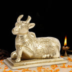 ARTVARKO Brass Nandi Cow Spiritual Vastu Shiva Nandi Pooja Figurine Sculpture, Kamdhenu Bull for Religious Puja and Home Office Temple Decoration Showpiece 5.5 Inch
