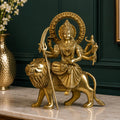 ARTVARKO Brass Maa Durga Idol Sitting On Lion Ma Sherwali Murti Devi Statue for Home Mandir Office Gift Navratra Puja 12 Inches