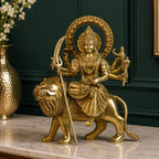 ARTVARKO Brass Maa Durga Idol Sitting On Lion Ma Sherwali Murti Devi Statue for Home Mandir Office Gift Navratra Puja 12 Inches