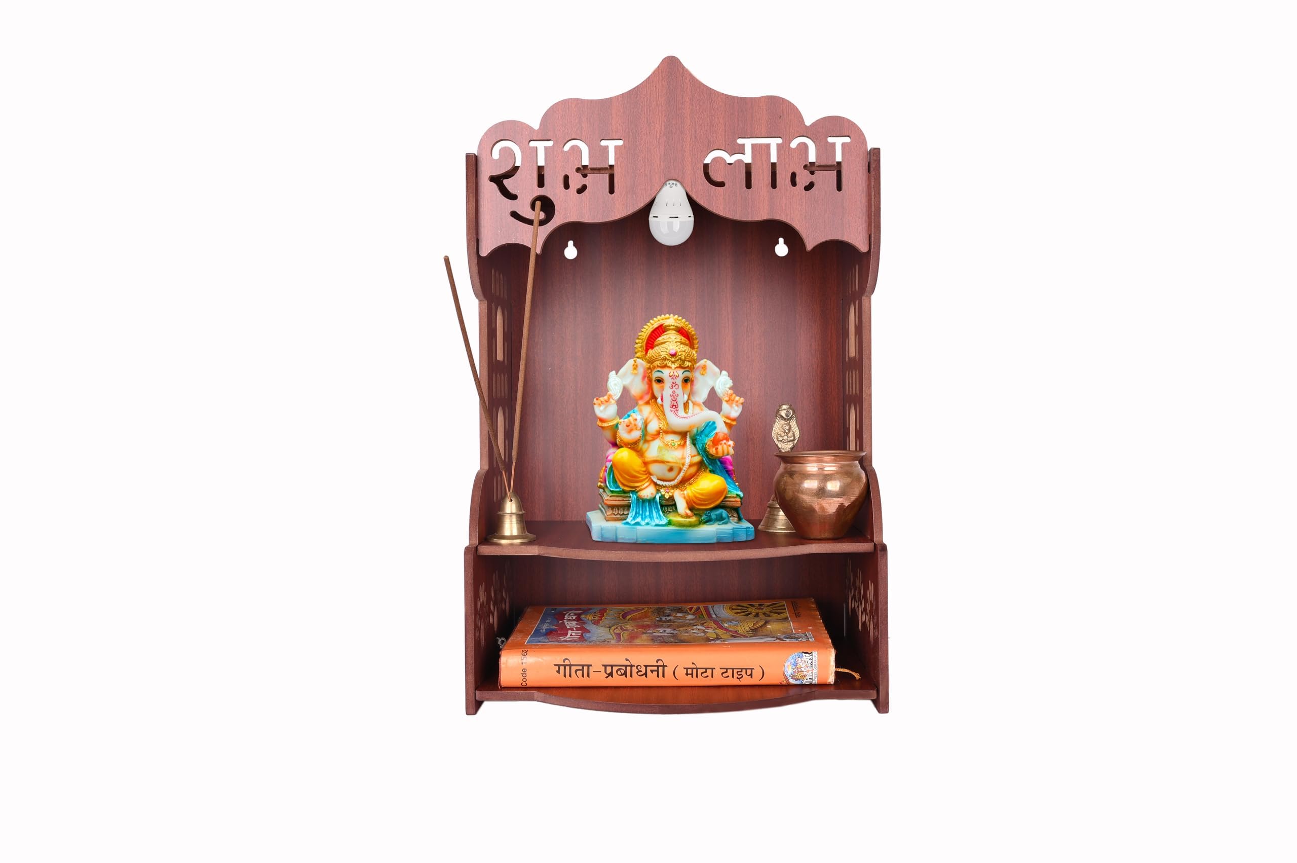 Beautiful Home Decor Wooden Pooja Mandir | Home Temple for Home and Office Puja Wall Mounted Size (L-10.5, W-8.25, H-14 Inch) (Dark)