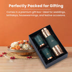 AURASHIE Pure Copper Drinkware Gift Set of 1 Bottle & 2 Glasses with Box | Pure Hammered Copper Drinkware | Gift Set for Birthday, Parties, Weddings & Festivals (Green Grip Sleeve)