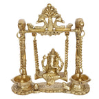 ARTVARKO Brass Ganesh Jhula with Diya Hanging Ganesha Swing Statue Ganpati Jhoola Kirtimukha Idol Murti for Home Décor Office Mandir Gift 9 Inch