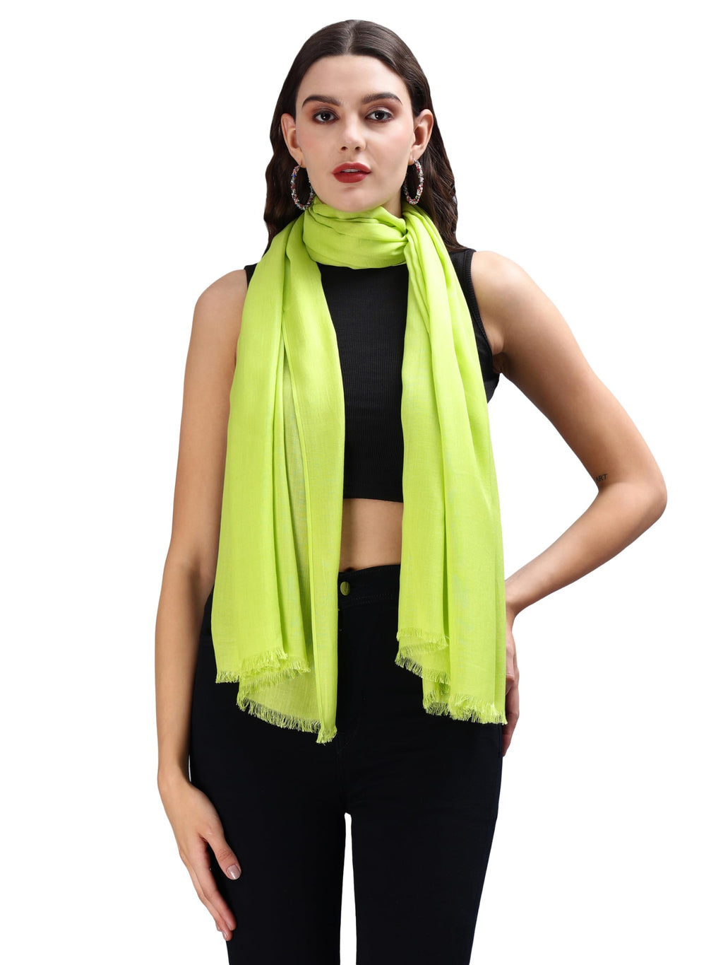 Women's Casual Solid 100% Viscose Fancy Soft & Skin-Friendly Wrap/Scarf/Stole Dupatta for women with Tasal Work Suitable for Every Season, Green