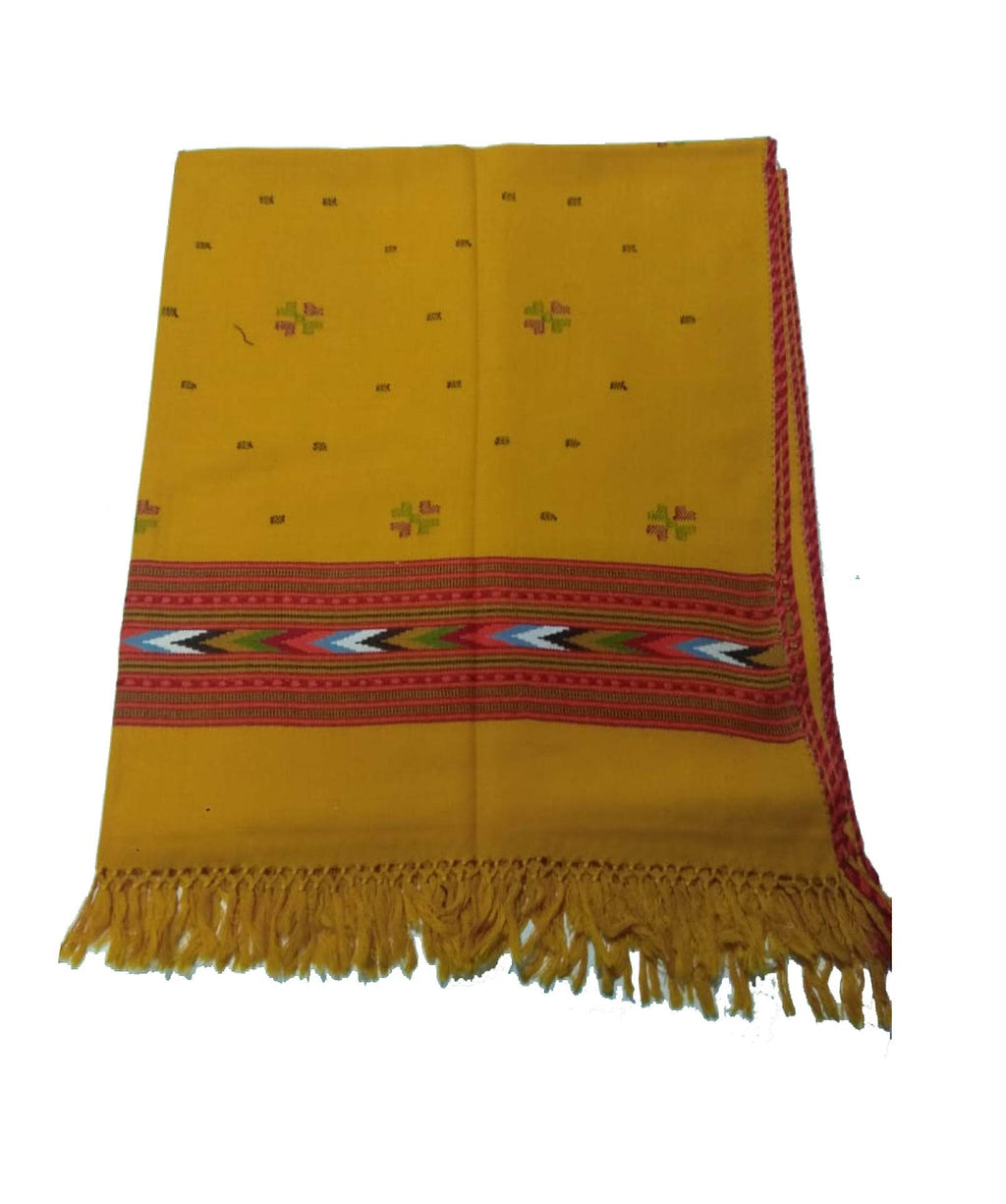 ARUNA Genuine HandWoven Kullu Woolen Shawl YELLOW- Colored with Beautiful HandWoven Embroidery for Women and Girls.