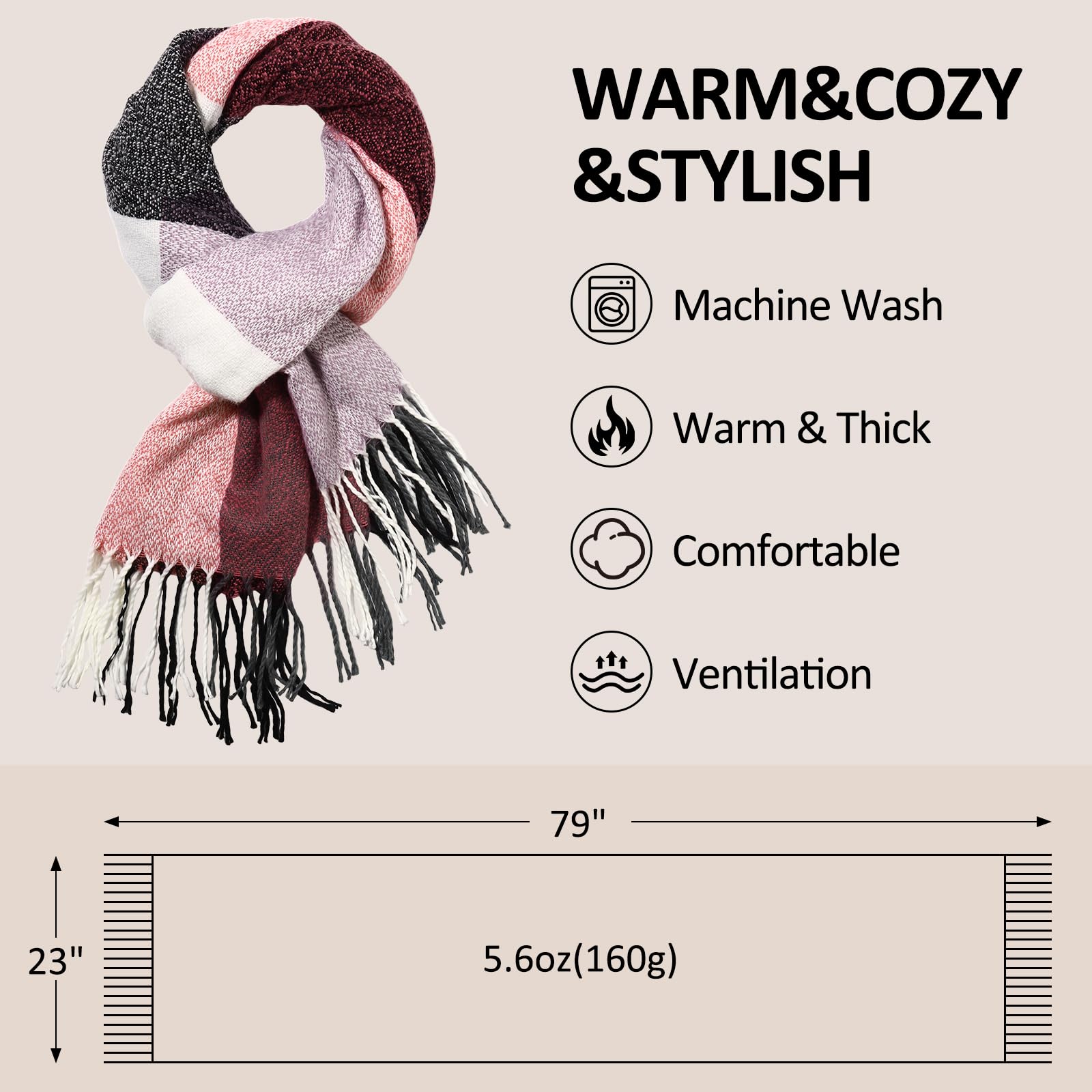 Loritta Womens Scarf Fashion Long Plaid Shawls Wraps Big Grid Winter Warm Lattice Large Scarves Gifts