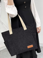 ITALISH Corduroy Tote Bag for Woman Lightweight Multi-Pocket Handbags for Women Latest Collection with Zipper Closure (Black)
