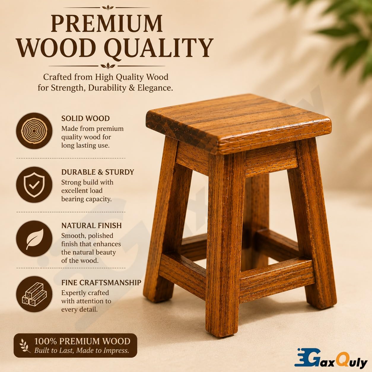 GaxQuly Teakwood Mini Wooden Stool Plant Stand, Small 9.5cm Decorative Pedestal Risers, Handcrafted Teak Wood Candle & Accessory Display Holder for Tabletop Home Decor (Brown, 2pcs)