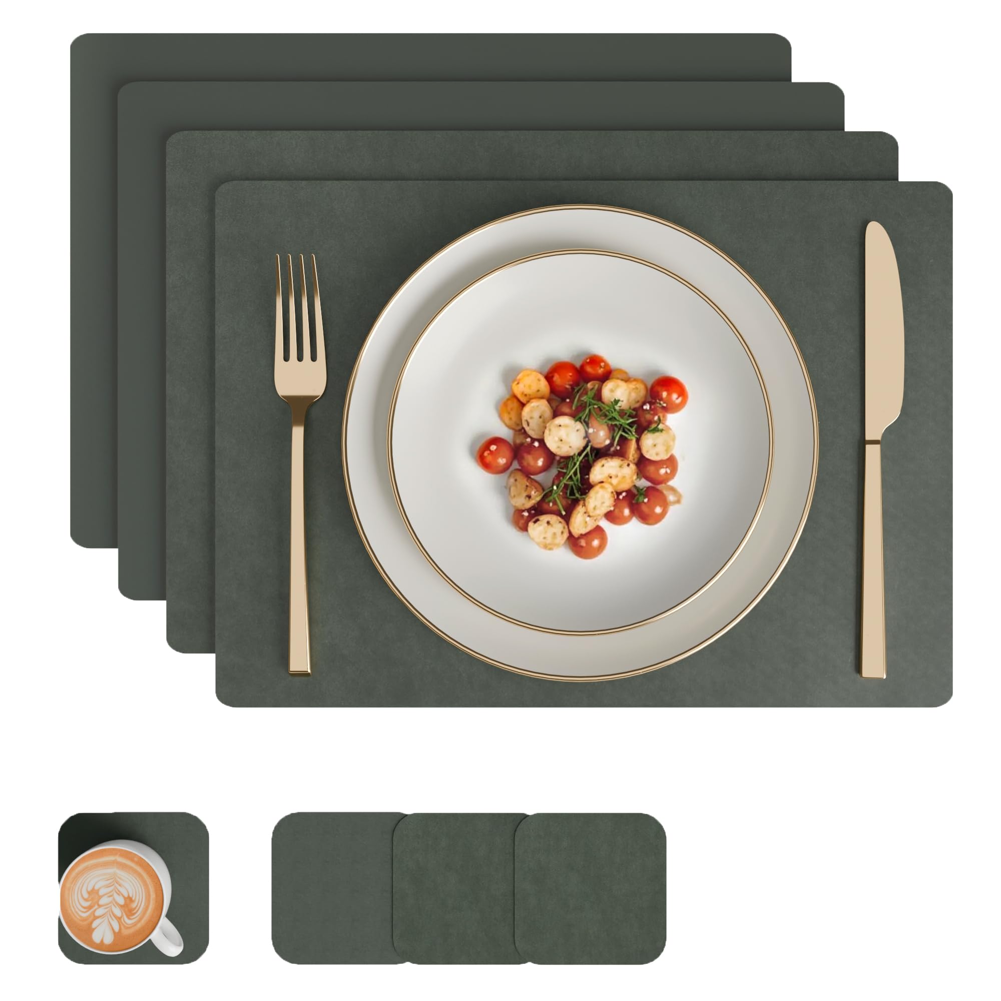 Encasa XO Leather Dining Table Mats, Heat & Stain Resistant Olive Kafalo
