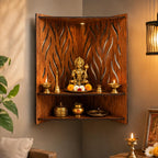 Aarohan Wooden Wall Mounted Pooja Mandir for Home | 2 Tier Hanging Temple with Ganesha Design | Space Saving Wooden Home Temple for God Idols (VWPM-L-105X155X35)