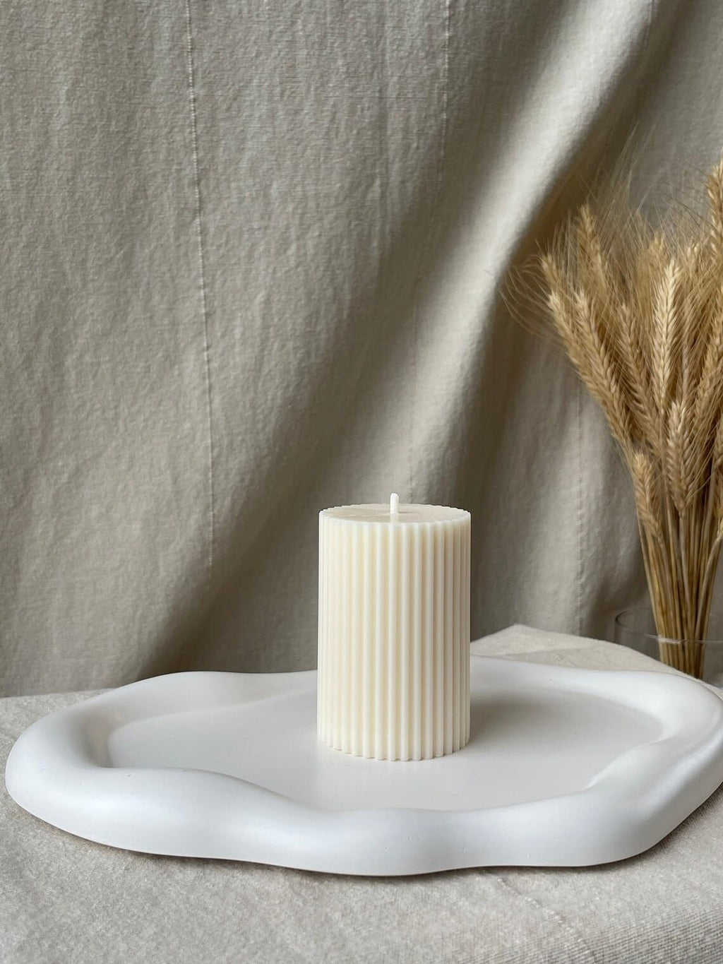 atorakushon Soy Wax Pillar Candle Set of 3 Pcs Ribbed Scented Pillar Candles 2x3''inches for Home Decor Diwali Wedding Valentine Church x-Mass (White)