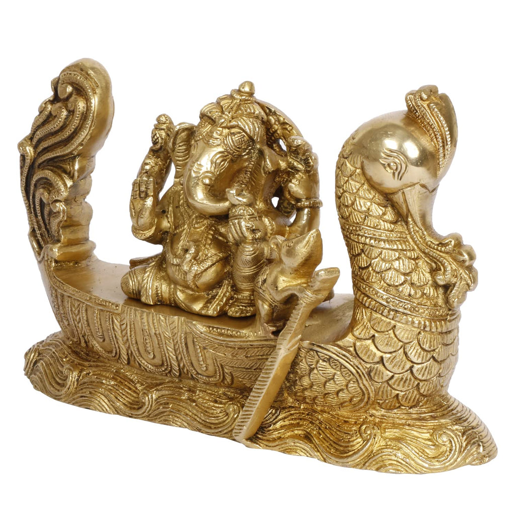 ARTVARKO Brass Ganesh on Swan Boat Idol Murti Blessing Ganesha Statue Vinayak Ganpati for Home Office Temple Puja Entrance Décor Gift.