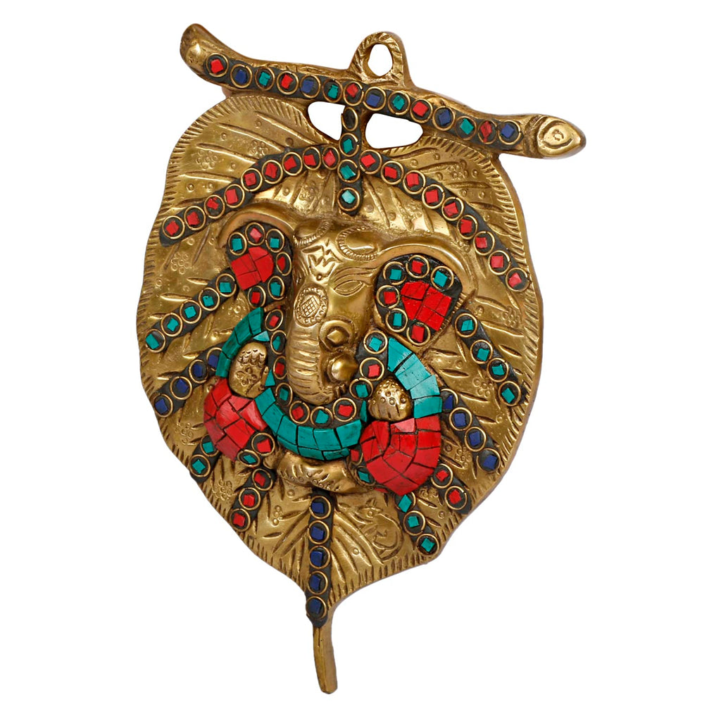 Svarup Brass Ganesh Wall Hanging Ganpati Statue On Paan Leaf Design Lord Ganesha Sculpture Idol Gifts Item/or Home Office Enterance 8 Inch