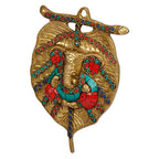 Svarup Brass Ganesh Wall Hanging Ganpati Statue On Paan Leaf Design Lord Ganesha Sculpture Idol Gifts Item/or Home Office Enterance 8 Inch