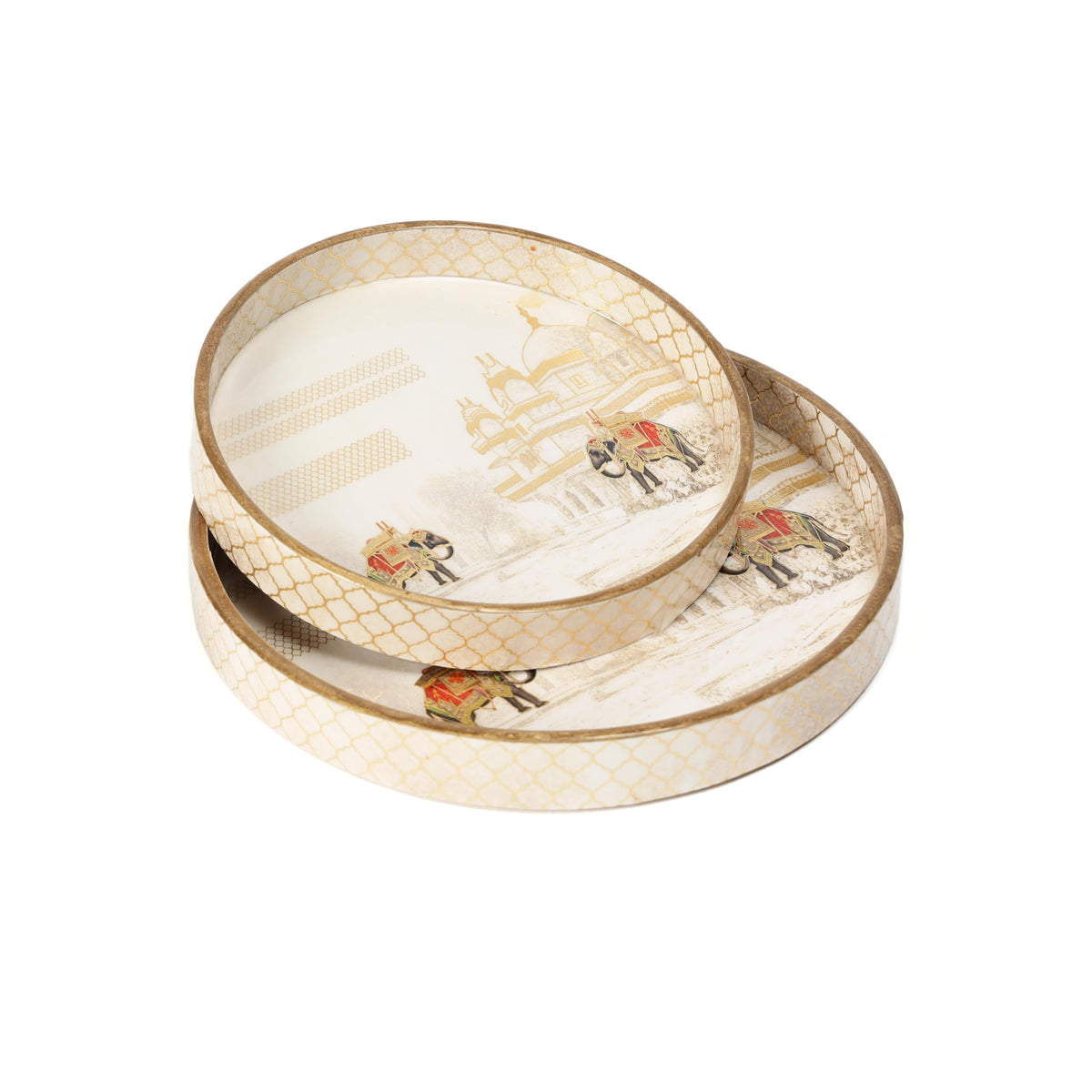 DULI Set of 2 MDF Wood Trays Enamel Coated| Round Trays Set of 2 | Serving Trays | Wooden Tray | Kitchen&Dining Decorative | Resin Tray | 7x7, 9 x 9 inches (SmSetof2Rd-WhiteElephant)