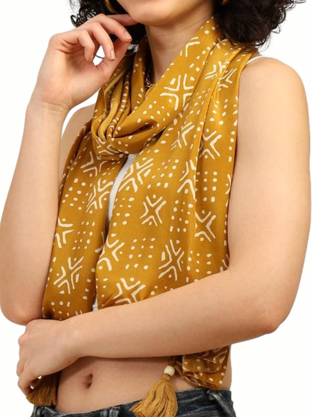 KE KANHA EXPORTS Scarf for Women Boho | Border Print Stylish | Stole for Women Breathable Summer Beach Wrap with Tassels | Multicolour |180 x 50 cm FREE Scrunchie Included