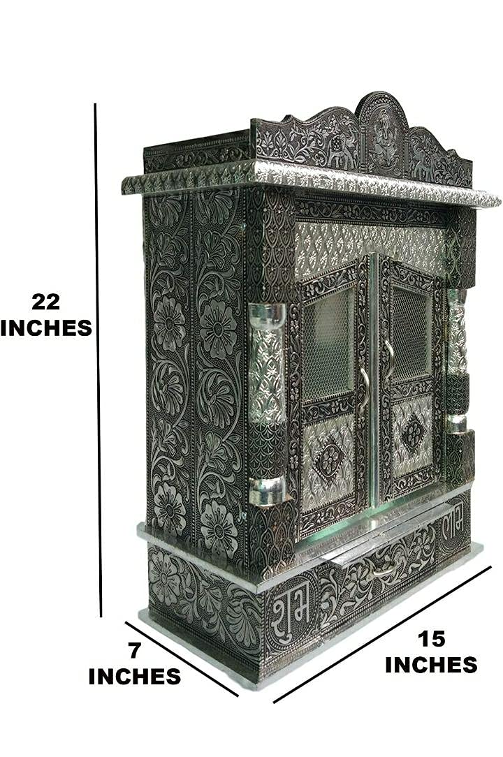 Pooja Temple for Home Wooden Mandir with Copper Aluminium | Mantapa for Pooja Room and Office Decorative Wooden Temple Size (7x15 Inches)