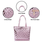 STARWINGS Women’s Glossy Quilted Tote Handbag – Premium PU Leather Shoulder Bag with Zipper Back Pocket | Stylish Office, Casual & Party Carry Bag for Ladies (Pink)