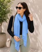 Ravaiyaa Women Solid Chiffon Scarves With Lace Border | Women Lightweight Breathable Solid Color Soft Chiffon Long Fashion Scarves Sun-proof Shawls Wrap (Light Blue)