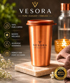 Pure Copper Tumbler with Lid, 500ml Copper Water Cup, 100% Pure Copper Drinking Glass, BPA-Free Leak-Proof Copper Mug for Office, Travel & Home, Ayurvedic Water Vessel, Reusable Eco-Friendly Drinkware