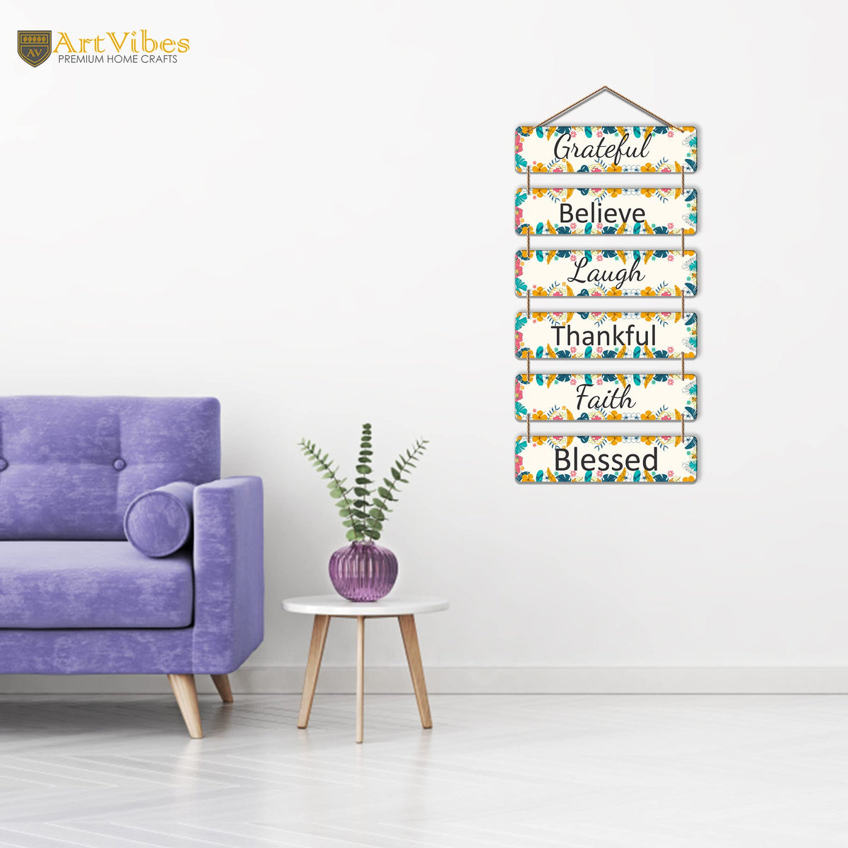 Artvibes Decorative Wall Hanging Wooden Art Decoration item for Living Room | Bedroom | Home Decor | Gifts | Quotes Decor Item | Wall Art For Hall | Mdf Wall Decoration, Set of 6 (WH_3201NR)