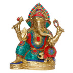 ARTVARKO Brass Mangalkari Ganesha Ganesh Murti Sitting in Blessing Ganpati Metal Statue for Home Office Living Room Entrance Decor Diwali 12 Inches