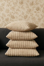 AWARD VELVETS Premium Faux Rabbit Fur Plush Luxury Soft Fluffy Striped Decorative Throw Pillow/Cushion Covers for Sofa, Couch, Living Room - (Beige, 16 x 16 inch) Set of 2