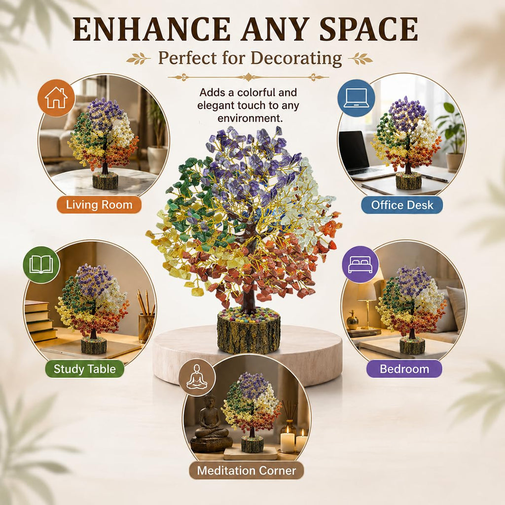 Reiki Crystal Products 7 Chakra Tree 300 Beads | Selenite Charging Plate